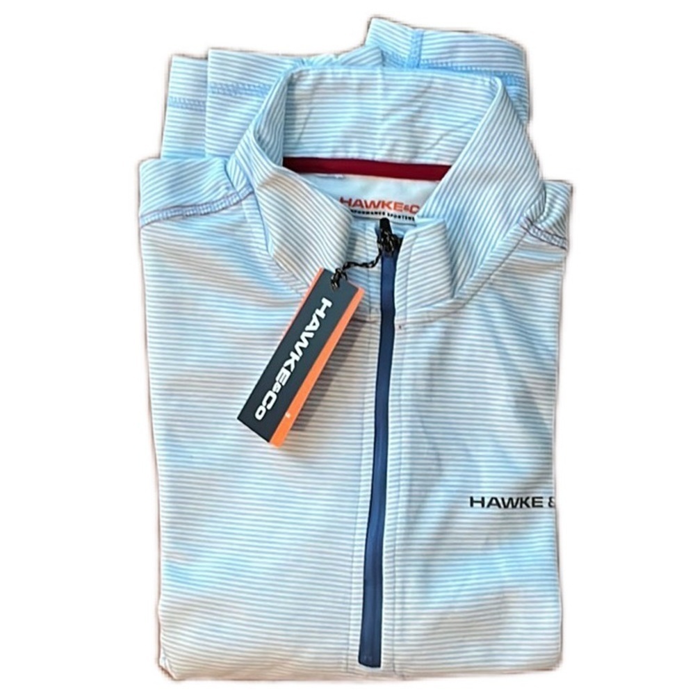 NWT Hawke & Co Striped Active Top Size M 
Blue Performance Sportswear 1/2 zip